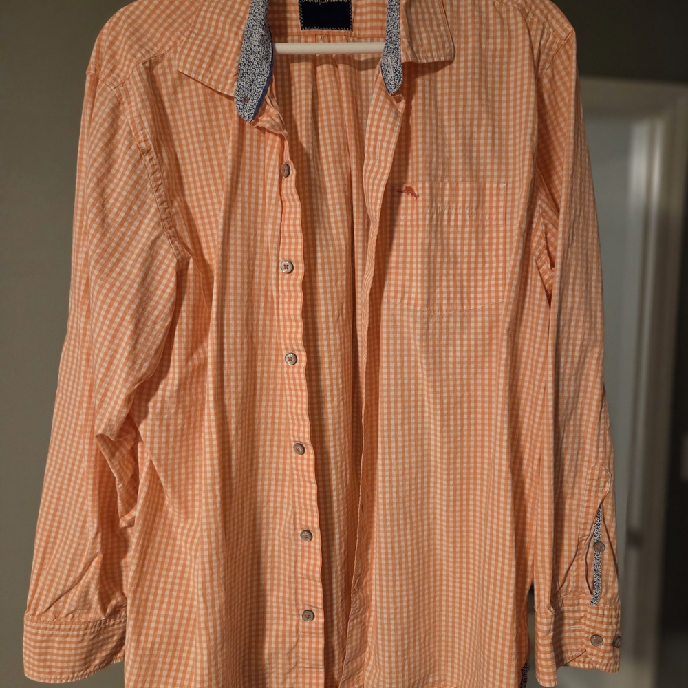 Tommy Bahama Orange Checkered Button Down Shirt